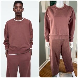 COS Mauve Washed Cropped Sweatshirt Pants Set Sweatsuit Small S Sweats